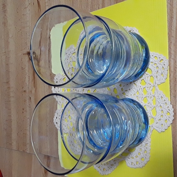Vintage Libbey Set of 4 Lt Blue Azure Wide Mouth Stackable Glasses. - Picture 4 of 10